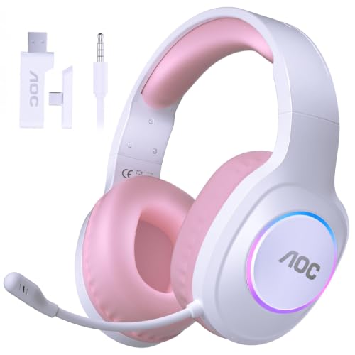 Image of AOC Wireless Gaming Headphones Compatible with PS5 /4, Switch, PC- Pink