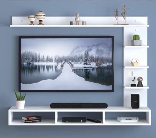 Image of SNQ Wall-Mounted TV Entertainment Unit with Shelves, White