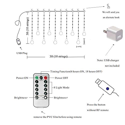 Edison Style Bulb Hanging Twinkle Led Curtain Lights 8 Modes, Usb Remote & Timer Icicle Curtain Lights For Christmas Wedding, Proposal, Party Indoor Outdoor Wall (Warm White) #TOP6