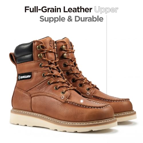 Image of SUREWAY 8 inch Soft Toe Work Boots for Men - GoodyearWelt Full Grain Leather, Lace Up Moc Toe Work Shoes, EH Construction Oil /Slip Resistant, Durable Rubber Sole Boots for Warehouse, Factory, Daily Wear