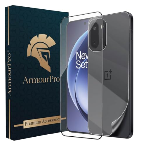Image of ArmourPro Tempered Glass for OnePlus 15R with Back Clear Membrane Guard, Edge to Edge Screen Protector, Anti-Bubble, Anti-Fingerprint, Oil Resistant, Installation Kit | Black