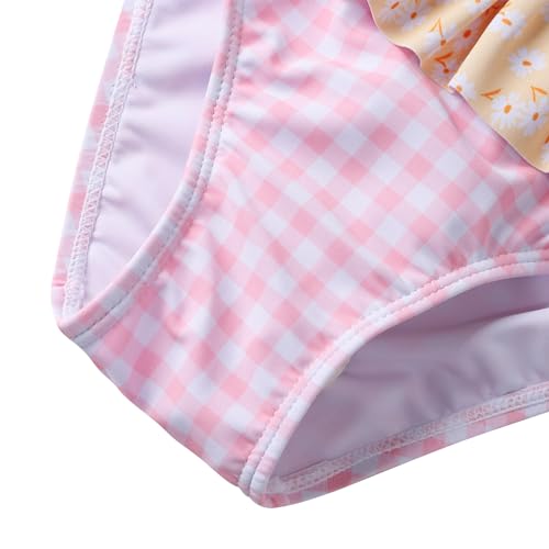 LIZENS Girls Two Piece Swimwear Flounce Ruffle Flower Print One Shoulder Beach Swimsuit4