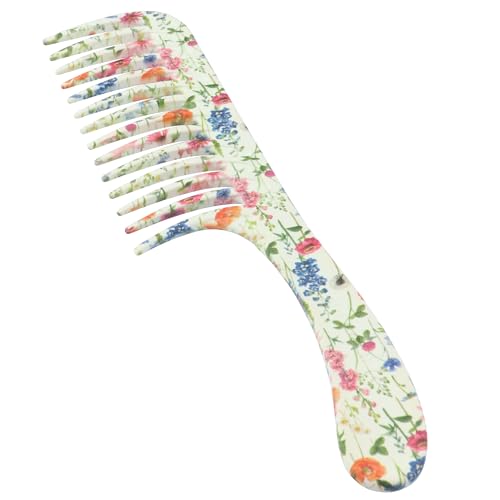 Denman D28 Pettine districante a denti larghi, fantasia floreale, con perno curvo per districare, definire i ricci, lisciare, pettine bagnato per tutti i tipi di capelli, donne e uomini