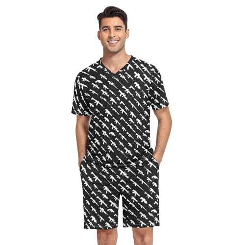 JUDIAN Men's Summer Pajama Set 2-Piece Short Sleeve & Shorts, Elastic Waistband for Lounge & Nightwear S