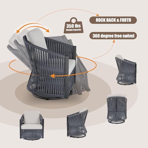 Brafab Patio Swivel Chair - Indoor Outdoor Hand Woven Rope Furniture with Swivel Rocking Base - Boho Rocker with PE Rattan Chair seat for Backyard,Deck,Porch,Balcony - Thumbnail 3