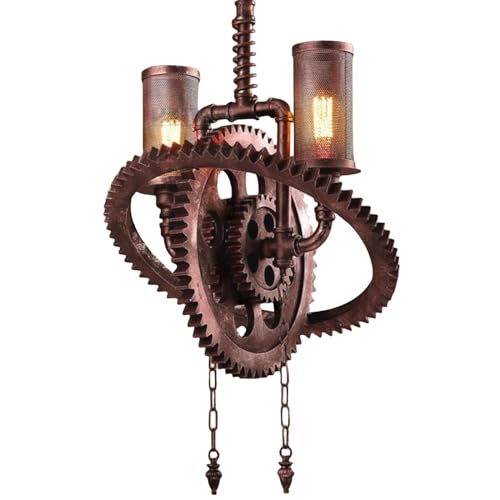 TFCFL Steampunk Style Chandelier Lamp, 2-Light Industrial Gear Pendant Lighting,