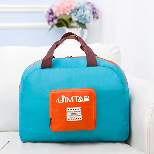 Image of Foldable Travel Duffle Bag, JIMTAB Waterproof Nylon Foldable Carry Package Versatile for Travel Gym Sports Weekender Bag (Light Blue)