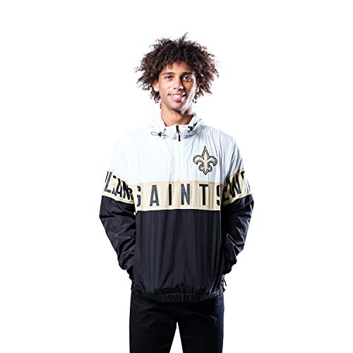 Ultra Game NFL New Orleans Saints Mens Quarter Zip Packable Hoodie Windbreaker Jacket, White, Small