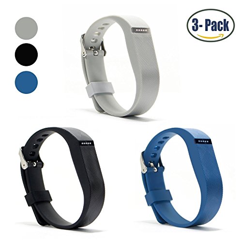 Hotodeal Replacement Bands for Fitbit Flex, Fashion Adjustable Silicone Sport Wristband with Chrome Clasp and Fastener Buckle, Prevent Tracker Falling Off, Comfortable, Pack of 3 (Black+Blue+Grey)