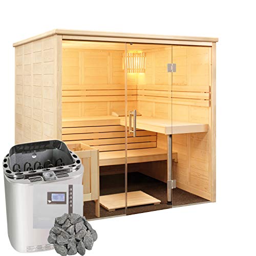 Well Solutions Bi- o Sauna Alaska View | Saunakabine inklusive Bi- o Saunaofen Scandia Combi und Well Solutions Kombi Steuerung H2 Made in Germany