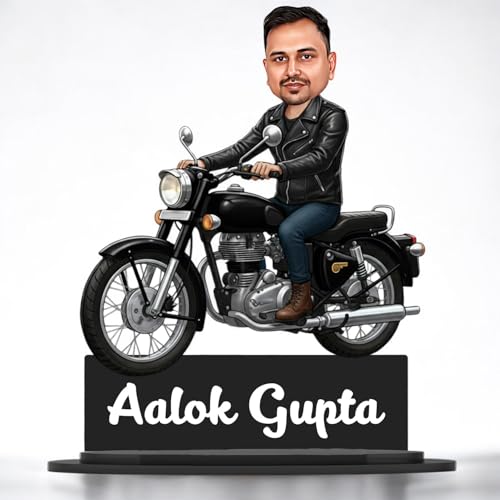 Image of Taxton Custom Bike Rider Caricature Personalized Wooden Bike Photo Frame for Men | 7.5 Inch Durable Double Wood Print with Acrylic Name Plate (Black)