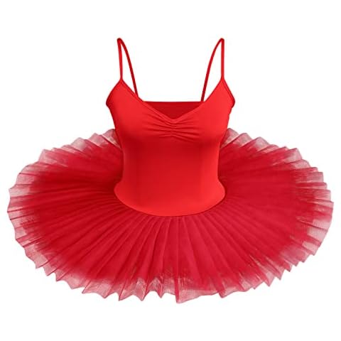 AFAVOM Ballet Leotards for Women Hard Organdy Platter Tutu Dance Leotards Adult Professional Swan Lake Ballerina Costume Gymnastics Spaghetti Shoulder Strap Bodysuit Classic Pancake Skirt Red Large Cover