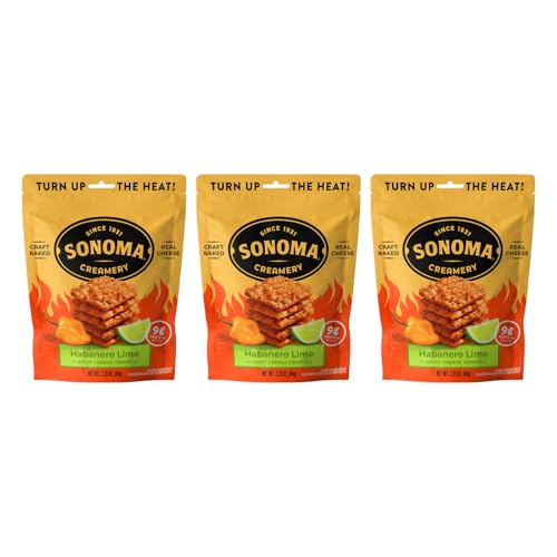 Sonoma Creamery Cheese Crisps, Habanero Lime, Savory Snack Cracker, High Protein, Low Carb, Gluten Free, Wheat Free, 2.25 Oz (Pack of 3)