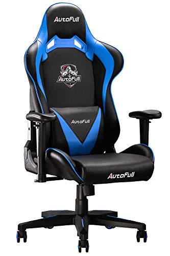 AutoFull Chaise Gaming Ergonomique PC Chaise de Bureau Fauteuil Cuir PU Chaise Gamer, Hauteur D'assise et Inclinaison du Dossier Réglables,Appui-tête et Support lombair, Bleu (Garantie de Trois Ans) Cover