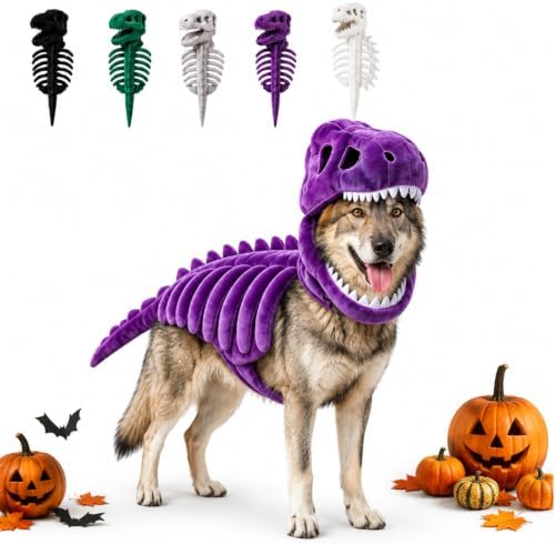 Pet Dinosaur Costume, Soft Plush T-Rex Skeleton Halloween Costume，C：47.2in