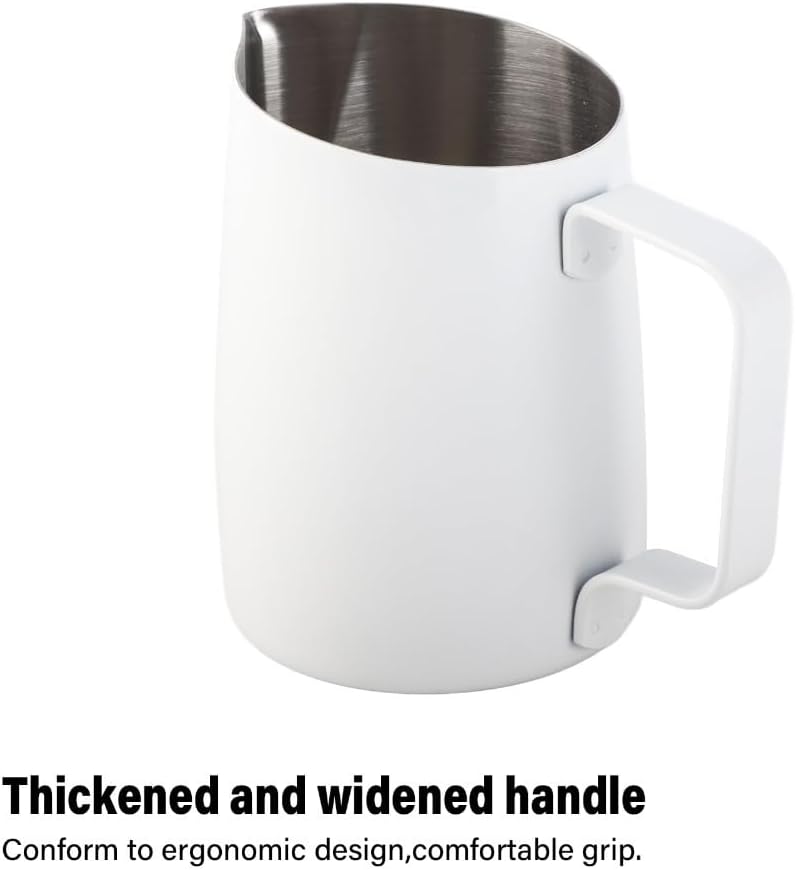 420ml White 304 Stainless Steel Milk Frothing Pitcher Ergonomic Handle Design Oblique Spout for Latte Art Home & Coffee Shop Use