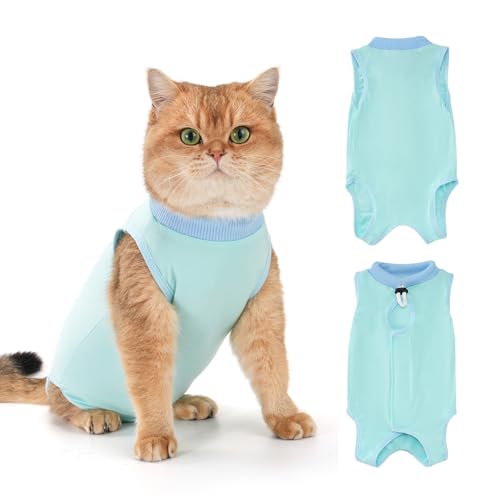 Avont Cat Recovery Suit for Surgery, Breathable Anti-Licking Onesie for Kittens, Surgical Post-Operative Protective Bodysuit, Comfortable Alternative to E-Collar -Mint (S)