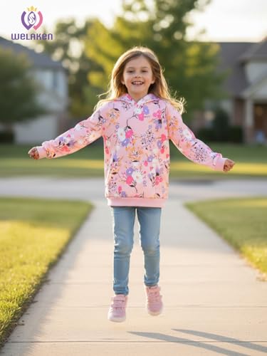 Image of WELAKEN Girls and Toddlers' Pullover Printed Hoodie Sweatshirt with Kangaroo Pocket