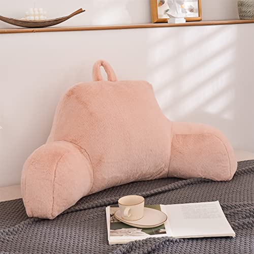 Aimuan Reading Pillow Bed Rest Pillow With Arms Rabbit Fur Back Pillow For Sitting Up In Bed Adults Teens Incline Rest Sleeping Snoring With Pregnancy Lumbar Waist Support (Standard, Blush) #TOP23