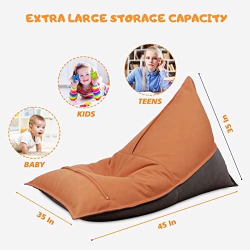 Lapeasy Stuffed Animal Storage Bean Bag Chair Cover For Kids And Parents - Cover Only, Washable Premium Canvas Stuffie Seat (Orange Grey) #TOP4