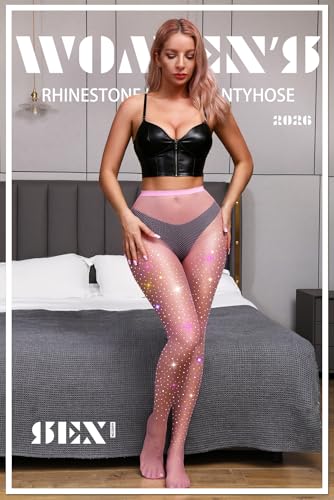 Image of VEBZIN More Sparkly Fishnets Tights Fishnet Stockings Rhinestone Fishnet Tights for Women