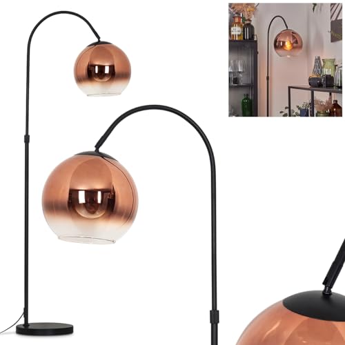 Lampada da terra Koyoto, lampada in metallo/vetro nero/rame/trasparente, design retrò/vintage/industriale con paralume vetro (Ø 25 cm) e interruttore a pedale, altezza 141 cm, 1 x E27, senza lampadina