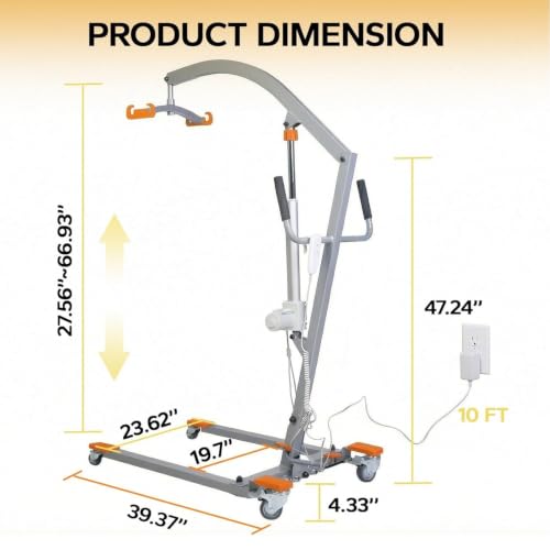 Image of Electric Patient Lift Mobility Aid, Plug-in Powered 350LBS Capacity, Grey | Sling Included, Full /Partial Paralysis Mobility Aid, Body Transfer Hoist for Home Care, Hospital