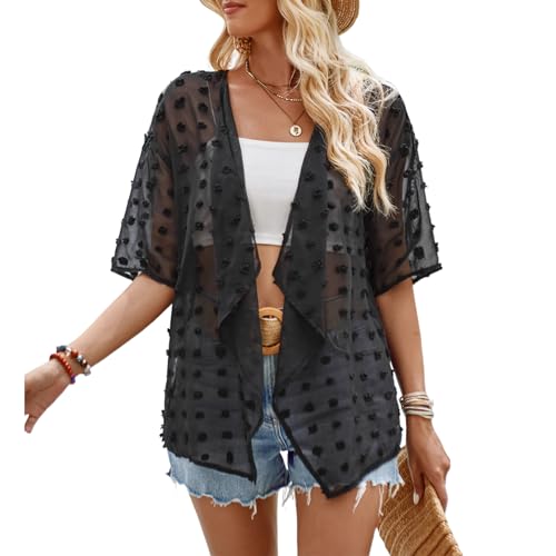 Atxnn Boléro Femme Cardigan Chic et Elegant Châle Femme Court à Manches Courte D'été à Veste Transparent Cardigan Tops pour Mariage Robes Plages...