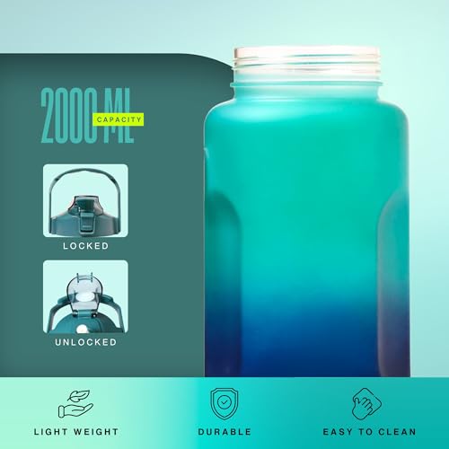 Image of United Colors of Benetton 3-in-1 BPA-Free Water Bottle Set | 2000 ML + 750 ML + 300 ML | Screw Cap, Flip Cap & Straw Lid | Leakproof Reusable Bottles | Gym, Sports, Travel & Daily Use | Pack of 3