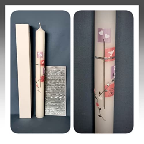 Vela de comunión o bautizo para escribir tú mismo, incluye caja de cartón, letras y números cursivos - P 77 / VA Cover