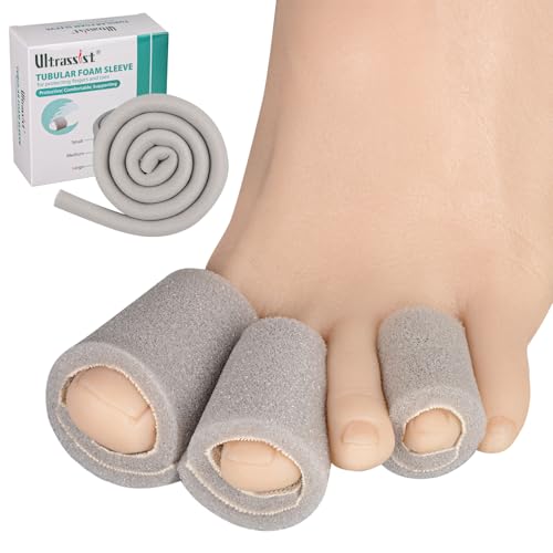 Ultrassist Funda para dedos con superposición, tamaño pequeño, rollo de 5/8 pulgadas, diámetro interior de 36 pulgadas, protectores de dedos de esponja gris para ampollas, juanetes, callos