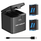 ◀ REYGEAK cargador triple portátil Convenientemente cargar 3 baterías GoPro simultáneamente, y el almacenamiento de dos tarjetas de memoria al mismo tiempo; lo suficientemente compacto para caber fácilmente en una mochila. incluyendo el cable del cargador de tipo c.