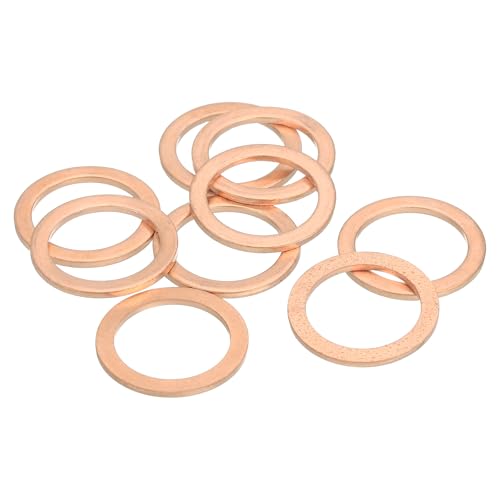 sourcing map 9Pcs Flat Washer, M18 Copper Washers Copper Sealing Ring Crush Washer Kit Assortment, 18mm ID, 24mm OD, 1.5mm Thick for Bolts Screws Machinery Repair