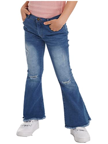 Shinsto Kids Girls Jean Pants Elastic Waist Slim Fit Bell Bottom Denim Pants Leggings Trousers3