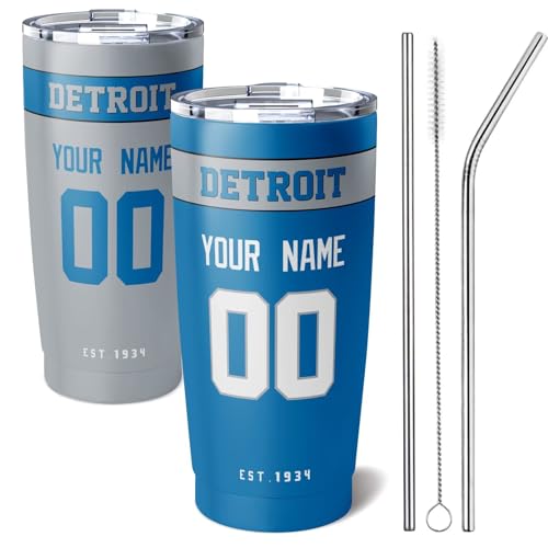 Image of ANTKING Detroit Tumbler 20 oz Travel Coffee Cup Custom Name Number for Men Women Boy Gifts