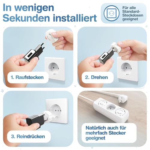Adlersfeld® Steckdosen Kindersicherung (20 Stück) - Kindersicherung Steckdose zum Schutz vor Stromschlägen - Einfache Installation ohne Kleben - Steckdosenschutz Weiß - Sicherheit für Baby & Kinder