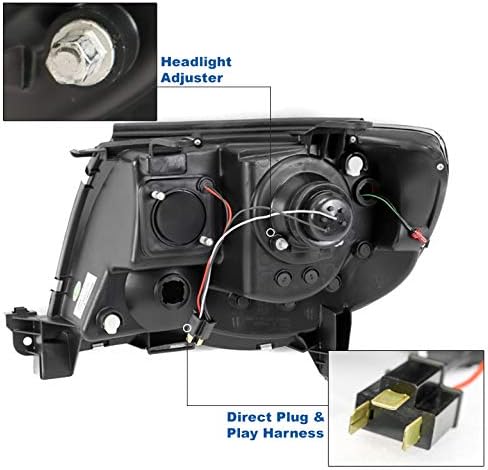 LED Tube Projector Headlights Headlamps Black/Smoke Compatible with 2005-2011 Toyota Tacoma