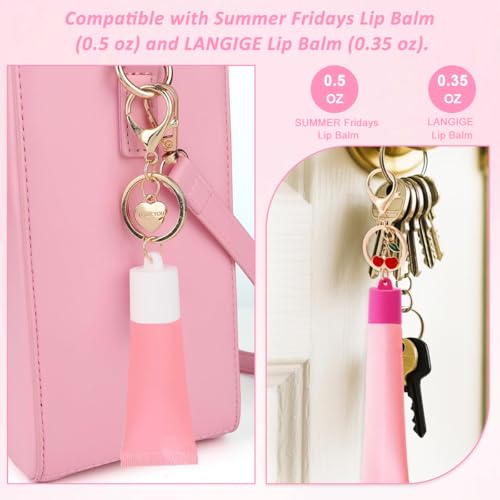 Image of MAYCREATE 4Pcs Keychain Cap, Lipbalm Holder And Sanitizer Bag Charm | Keeps Small Containers Easy to Find, Clips to Bags, Lobster Clasp, Decorative Pendant, Compact Daily Carry
