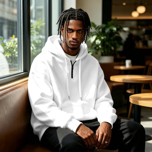 Fleece Hoodie Men Comfy Quarter Zip Pullover Sweatshirt Sweat Shirts — view 4