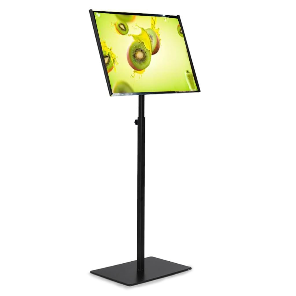 Soporte para menú A3 y A4 negro con base de pedestal regulable para restaurantes