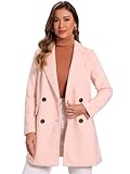 Allegra K Women's Notch Lapel Double Breasted Belted Mid Long Outwear Winter Coat Medium Light Pink