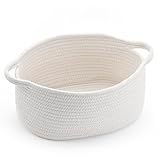 Happyiren Cute Woven Cotton Rope Basket with Handle Empty Decorative Gift Basket for Baby Shower, Graduation, Mother's Day, Nursery Storage 13' Dia x 6' H