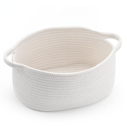 Happyiren Cute Woven Cotton Rope Basket with Handle Empty Decorative Gift Basket for Baby Shower, Graduation, Mother's Day, Nursery Storage 13' Dia x 6' H