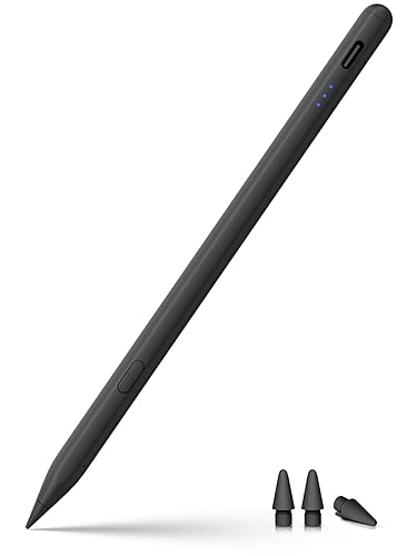 Stylet pour Apple iPad 2018-2025, Stylet de Recharge Rapide avec Rejet de Paume, Détection d'Inclinaison,Compatible iPad 11/10/9/8/7/6, iPad Mini 7/6/5, iPad Air M2/5/4/3, iPad Pro M4 13"/12,9''/11'' - Noir