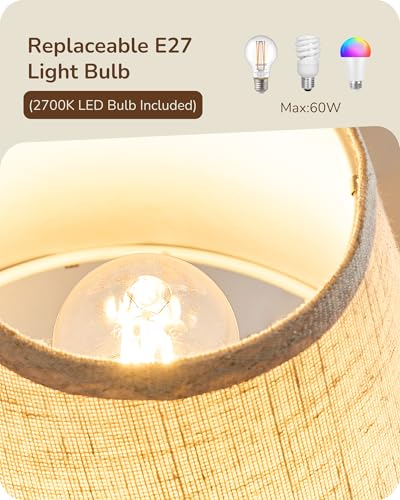 EDISHINE Bedroom Table Lamp, Modern Bedside Lamp with Oatmeal Fabric Linen Shade, Solid Wood Base, Small Lamps for Living Room Office, E27 2700K Bulb Included - Image 4