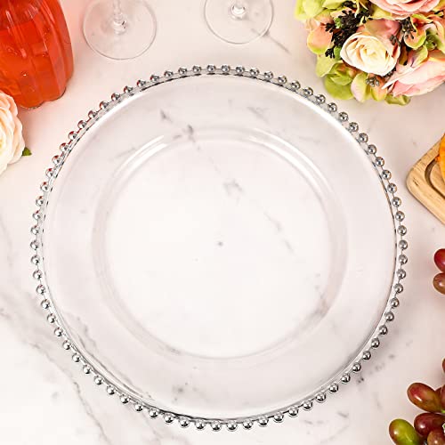 50 Pcs Clear Charger Plates 13 Inch Plastic Round Dinner Plates With Beaded Rim Dinner Table Decorative Plates For Home Wedding Kitchen Birthday Bridal Shower Party Dinner Table Supply (Silver) #TOP6