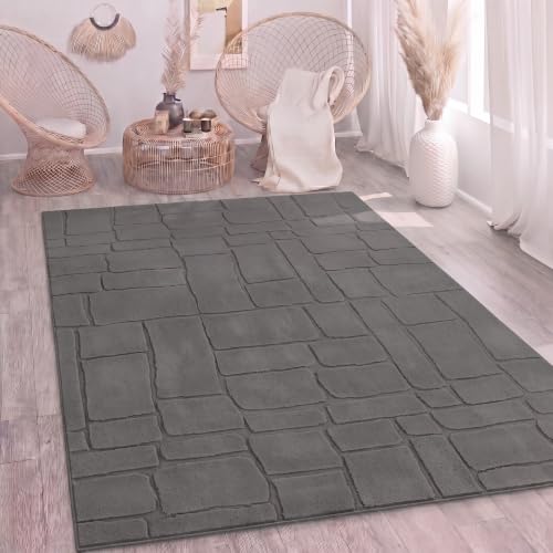 Paco Home Teppich Wohnzimmer Schlafzimmer Hochflor Skandinavisch Boho Optik Geometrisch Abstrakt Einfarbig Flauschig 3D Anthrazit… – Ansicht 1