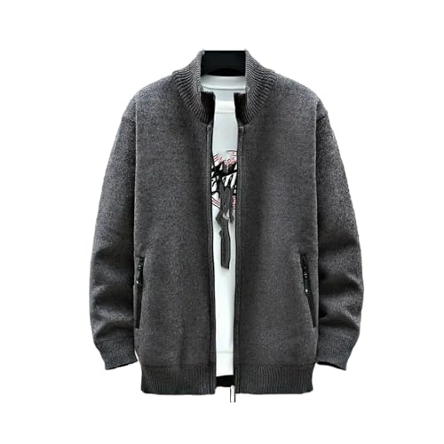Men Knit Sweater Winter Fleece Warm Knitted SweaterCoat Stand Collar Zipper Pocket Cardigans