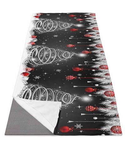 DecorLovee Yoga Mat Towel for Hot Yoga, Black Red Christmas Absorb Sweat Microfiber Yoga Towel Non Slip Yoga Mat Towel with 4 Corner Pockets for Bikram, Snow Xmas Tree Balls Botanical 26