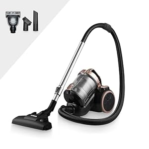 Tower T102004BLGPET RXP10PET Multi-Cyclonic Bagless Cylinder Vacuum Cleaner with Crevice Tool, Floor Brush, Small Brush, Pet Attachment, Automatic Cord Rewinder, 1.5L, 800W, Blush Gold